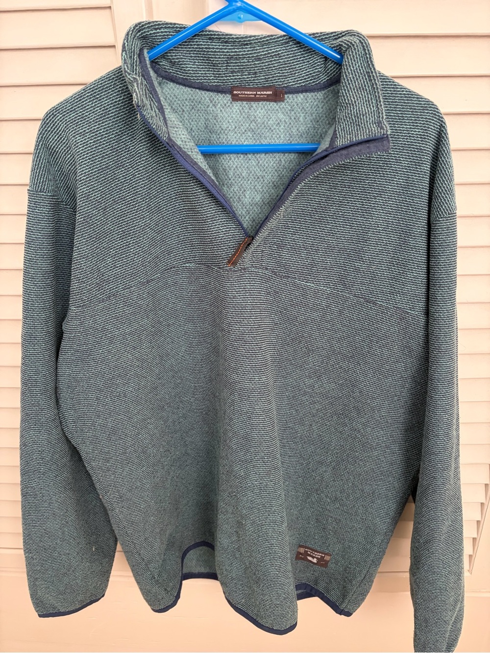 Southern Marsh Men’s Quarter-Zip Sweater - Textured Blue Green Size L